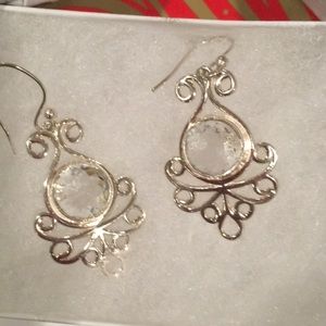 925 Sterling Silver Topaz Ornate Earrings